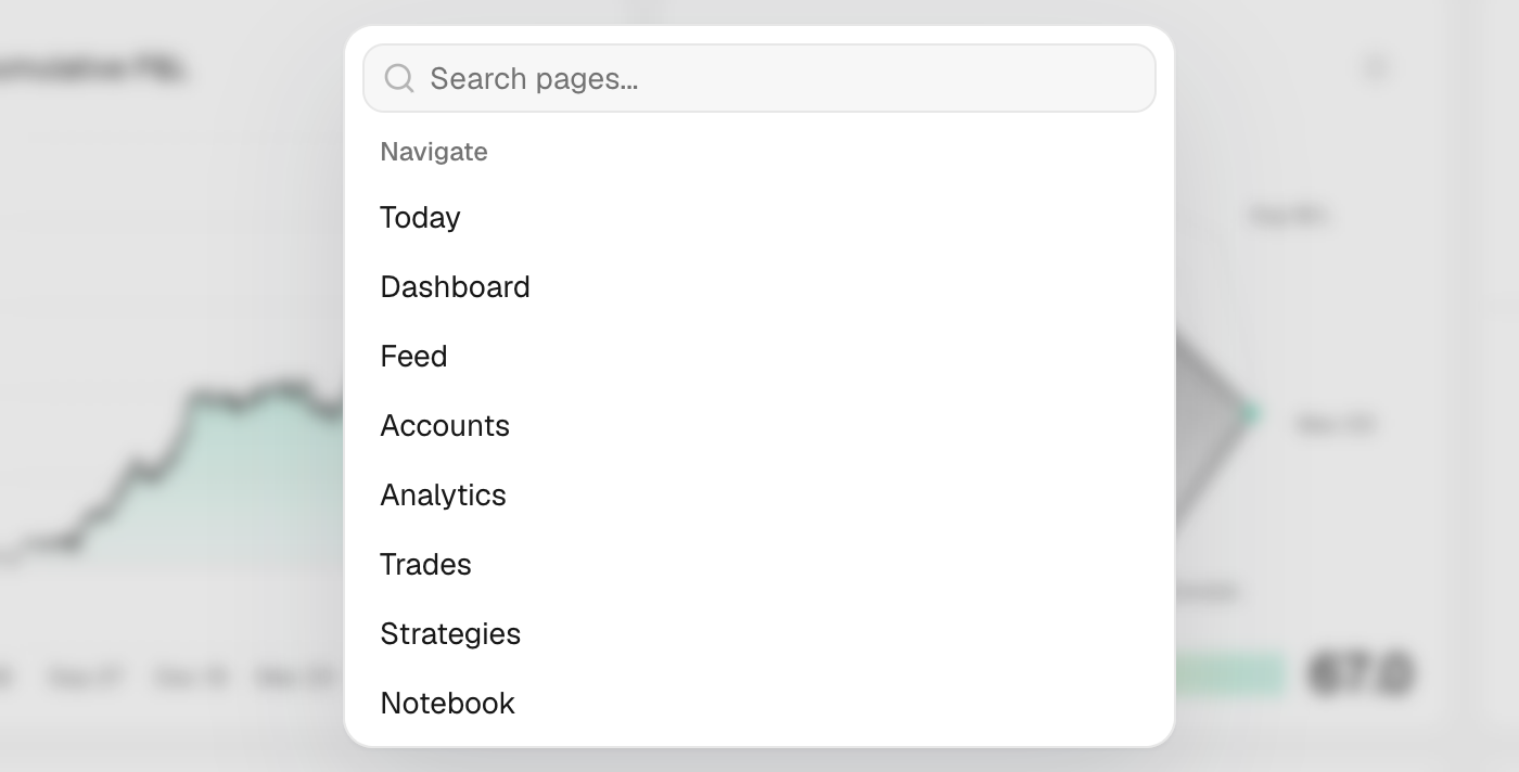 Page search open with the Navigate list
