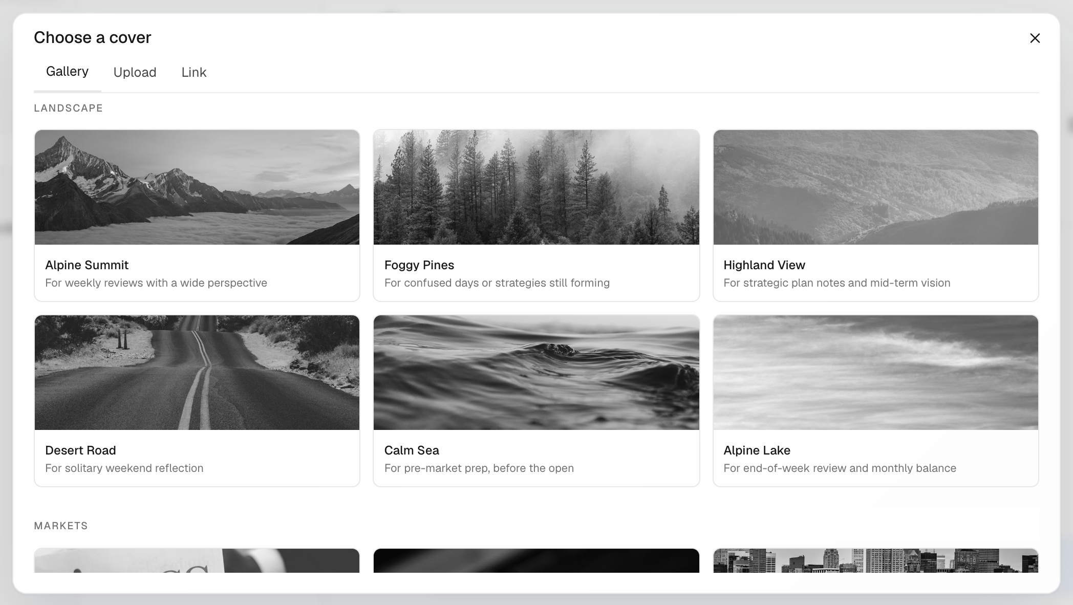 The Choose a cover dialog on the Gallery tab