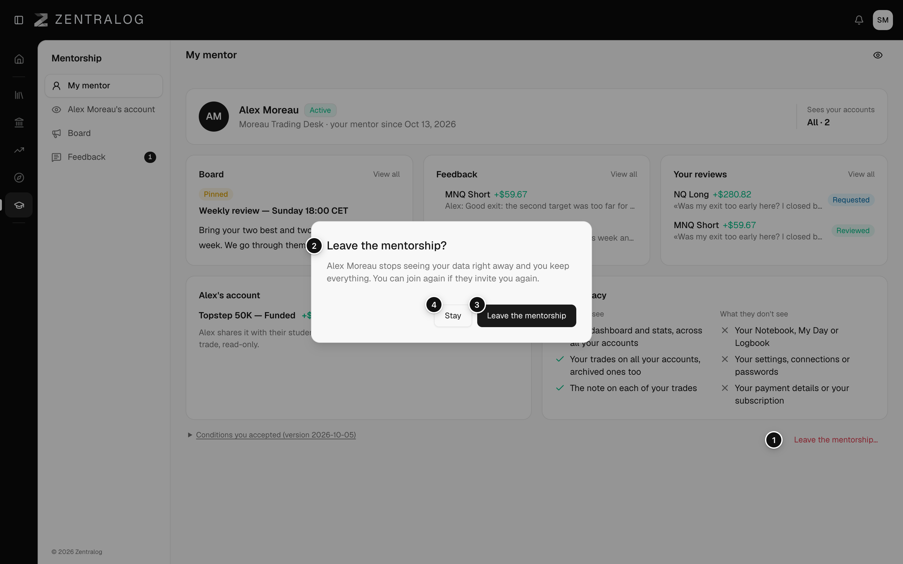 Leave the mentorship confirmation window over the My mentor page