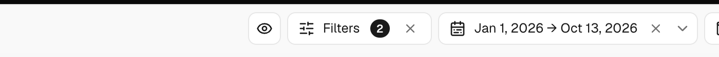 Filters button with a counter and an X to clear