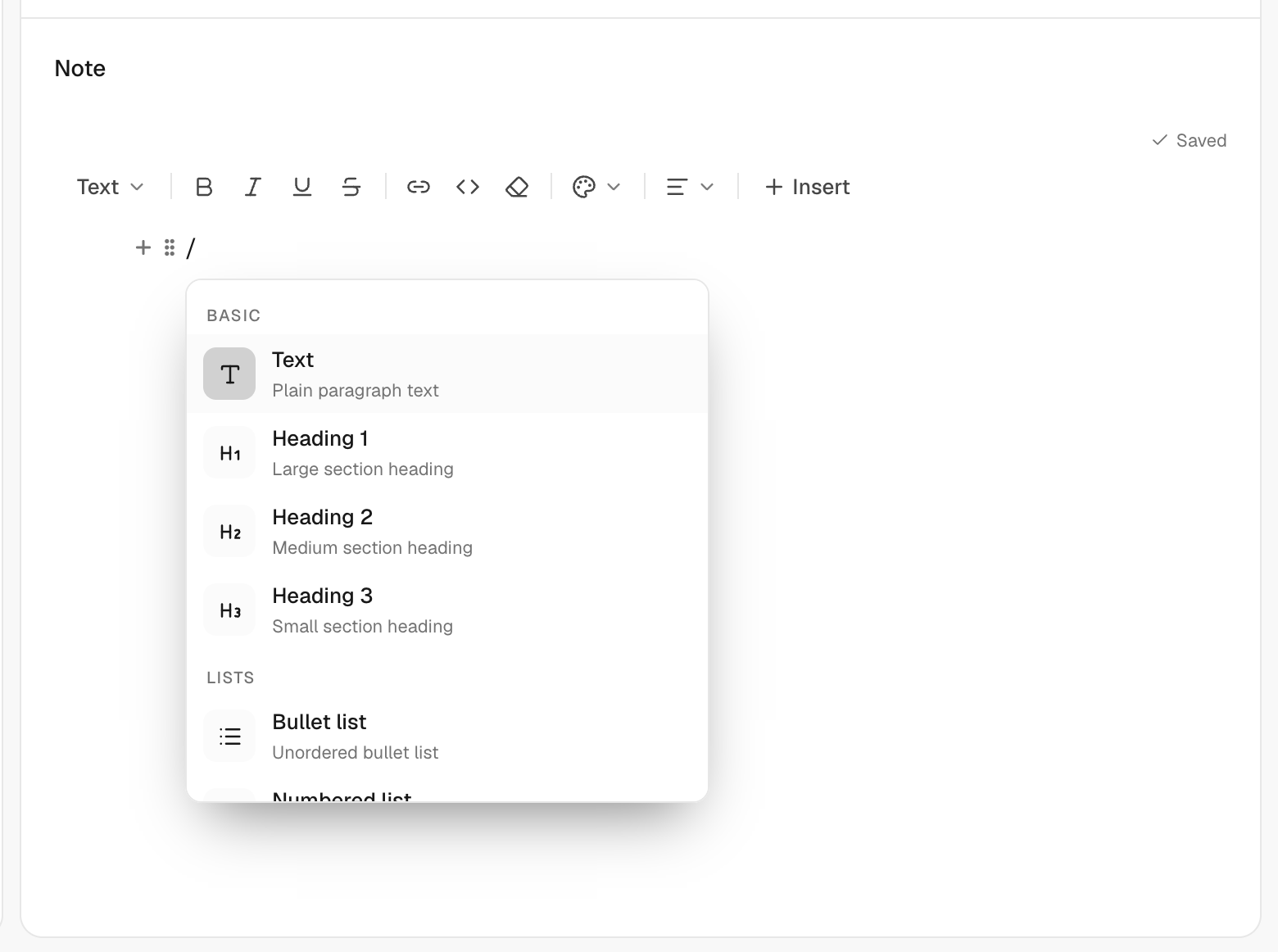 Slash menu open in the trade note with Image among the options